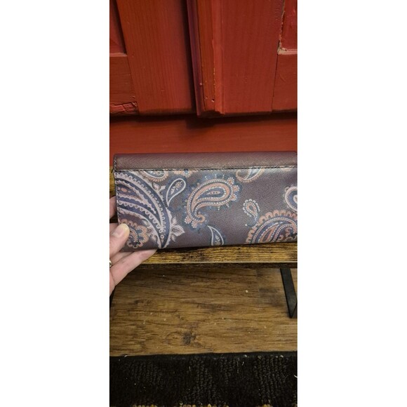 Michael Kors Bridgette Saffiano Leather Wallet Paisley Push Lock Plum Purple - Picture 2 of 4